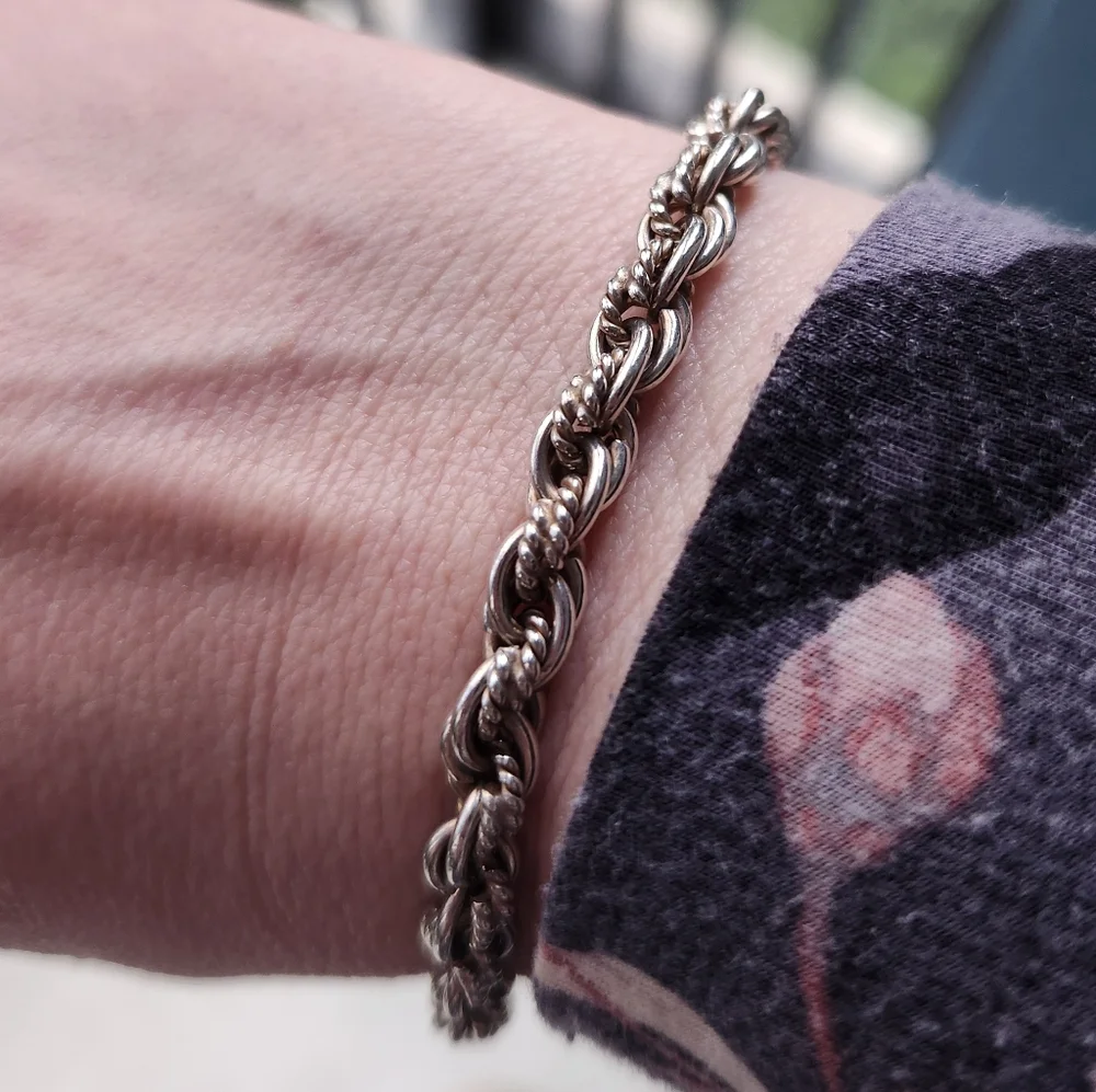 Handmade Sterling Silver 925 Multi Layered Rope Chain Bracelet 7